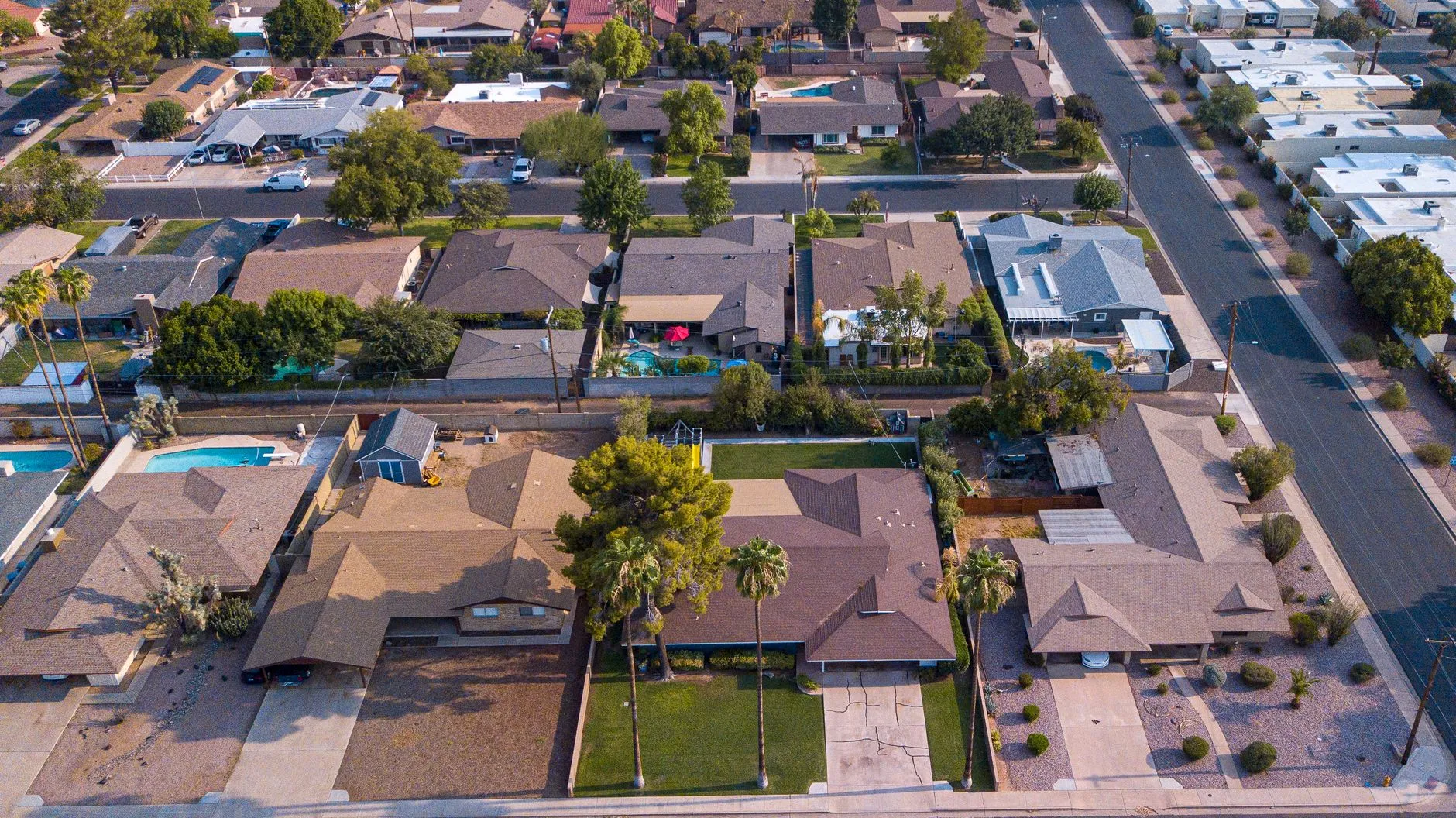Aerial view of houses and trees